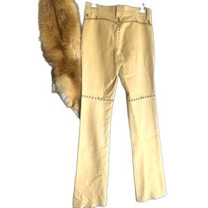 ARTURO Woman’s designer soft  leather pants  shamy color contrast stitching  4